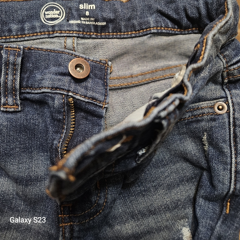 WONDER NATION Boy's Distressed Denim Blue Jeans, 8 Slim - Picture 5 of 8